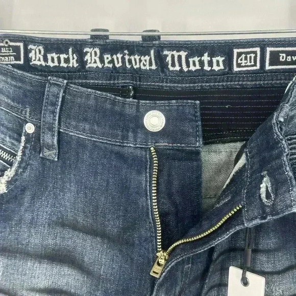 NWT Rock Revival Men's Blue Daviday Moto Stretch Slim Fit Jeans 40x32 - Picture 8 of 16